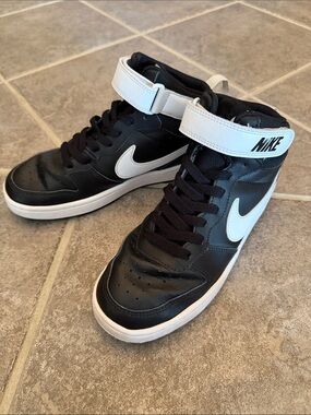 Nike Court Borough Mid 2 GS Black and White Mid-Top Sneakers with Strap